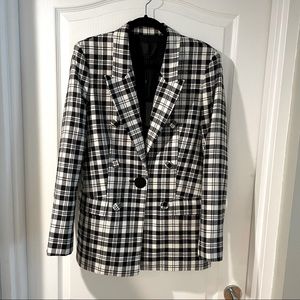 Alexander Wang Leather Sleeve Plaid Blazer